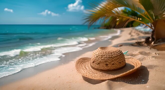 azure skies beach bliss a fedora under the palm trees