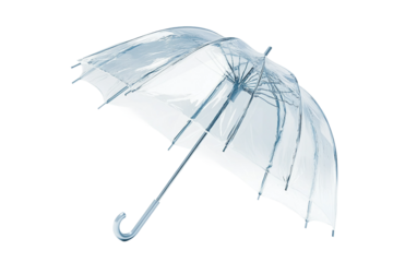 Floating umbrella crafted from transparent crystal in a magical imaginative scene isolated on transparent background PNG