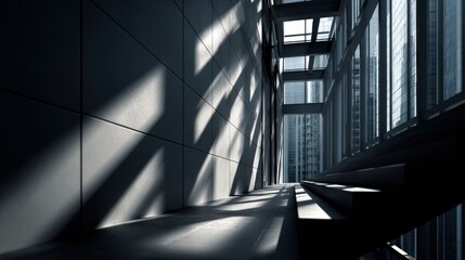 Obraz premium Building casting a long shadow during golden hour with dramatic light and striking architectural features
