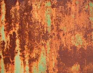 Rusted metal surface with orange, brown, and green hues