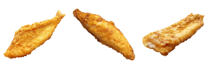 Set of fried fish filet isolated on transparent background