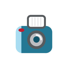 Blue vintage camera icon. Vector