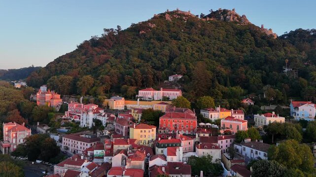 City of Sintra, near Lisbon, Portugal, Europe.
Aerial shot of the city center and its fairytale villas.