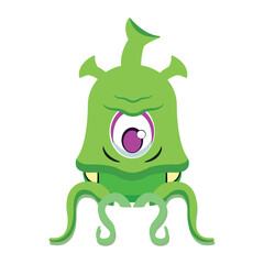 Green alien with tentacles. Vector