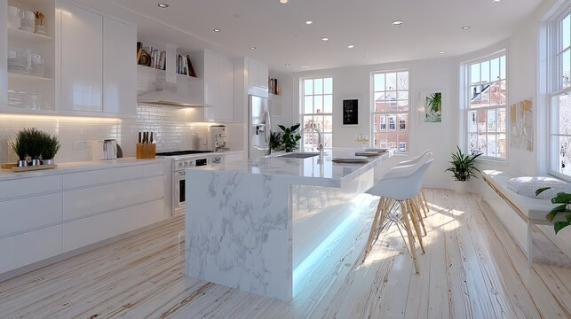A minimalist kitchen interior featuring clean countertops and basic utensils.