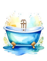 Vintage bathtub watercolor illustration