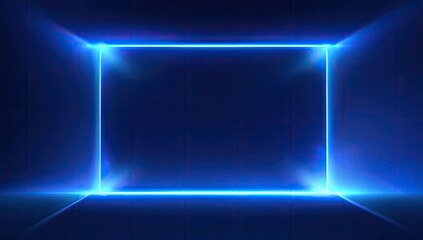 Blue neon rectangle in dark room