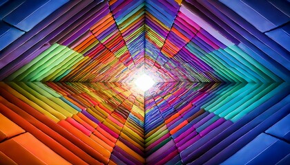 exploring a vibrant tunnel of colorful cubes leading into a luminous horizon filled with endless possibilities
