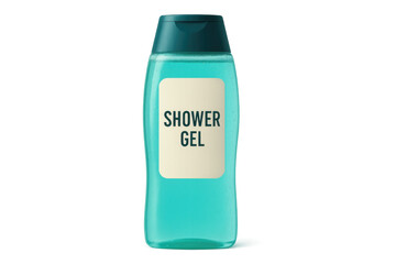 Turquoise shower gel bottle with flip top cap on transparent background