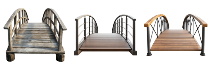 Set of wooden footbridge isolated on transparent background