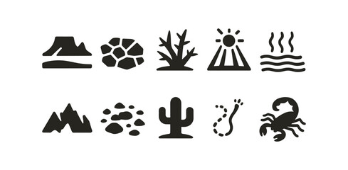 Fototapeta premium Nature desert silhouette icon set. Plants, wildlife and landscape symbol collection
