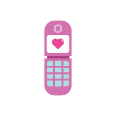 Pink flip phone. Vector