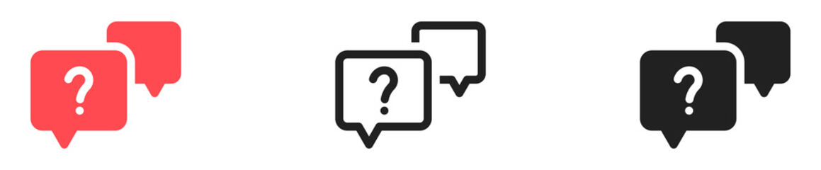 question mark icon button in speech bubble. faq sign, customer support and support sign or ask and help signs with red question icon symbol - Frequently Ask Question vector Illustration