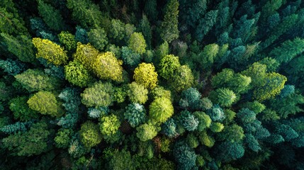 Naklejka premium Aerial View of Lush Green Forests with Vibrant Trees Under Bright Sunlight in Nature's Abundant Landscape