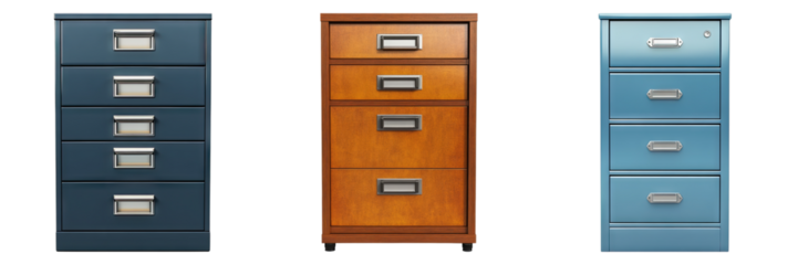 Set of file cabinet isolated on transparent background
