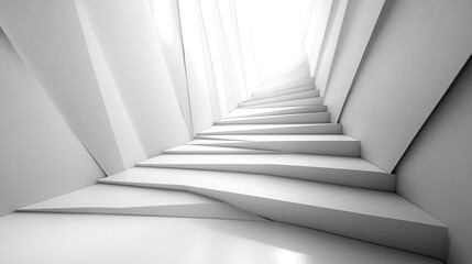 Obraz premium Abstract architectural design staircase in white tones leading upwards with light