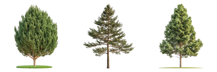 Set of evergreen fir tree isolated on transparent background