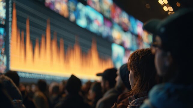 Focused medium shot of a live OTT audience heatmap showing realtime viewer interaction spikes with the rest of the data wall softly blurred emphasizing dynamic streaming trends.