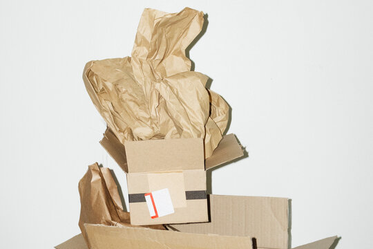 Brown cardboard package mail postal delivery boxes with flashlight