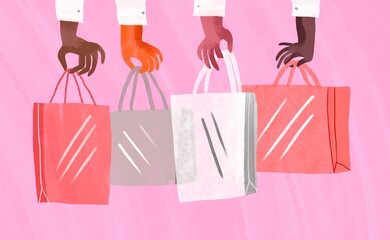 shopping concept with shopping bags and hands 