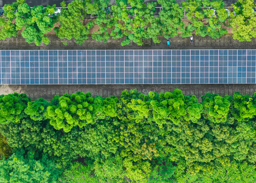 Solar Panel Parking Lot Aerial View