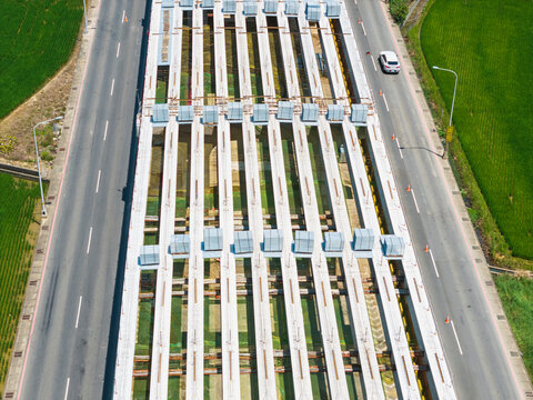 Elevated Highway Construction Site with Concrete Beams