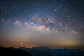 Fototapeta premium Beautiful landscape of Milky Way at Doi Luang Chiang Dao Mountain Peak viewpoint in the National Park at the Chiang Dao Camp site.