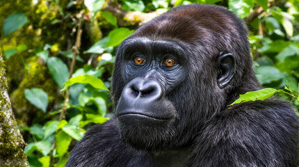 Naklejka premium a Congo mountain gorilla in the lush forest