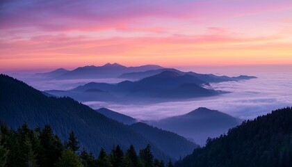 Obraz premium breathtaking mountain landscape with misty valleys in mallorca with lush green trees and a blue sky above