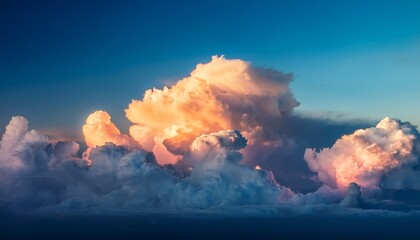 breathtaking cumulus clouds illuminated by sunset light