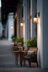 Obraz premium modern stylish cafe located on bustling street with inviting ambiance and chic design