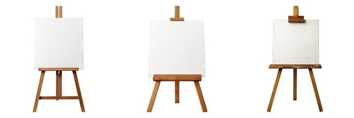 Set of easel and canvas isolated on transparent background