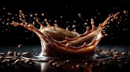 Stunning splash of chocolate colliding with rich chocolate creating a mesmerizing and delicious visual effect