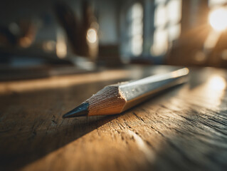 Wooden Pencil Macro Closeup Light Shadow Table Workspace Education Office Artist Craftsman Nature Design Sharpened Tools Drawing Talent Paper Dexterity Focus Mood Sunlight Interior Rustic Textures 