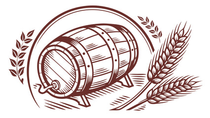 Wooden beer barrel with wheat vector graphic for brewery or distillery logo design and branding needs