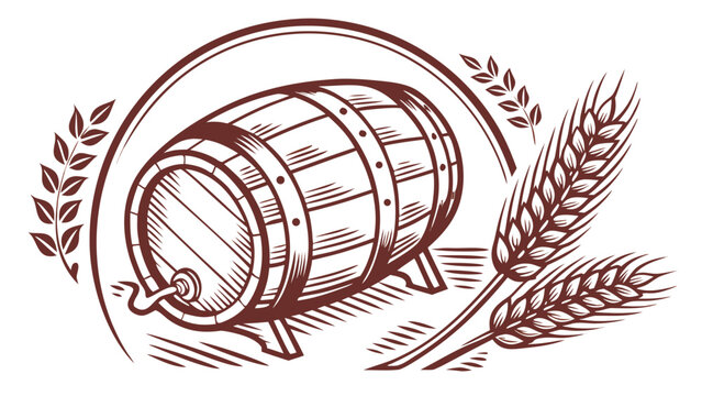Wooden beer barrel with wheat vector graphic for brewery or distillery logo design and branding needs