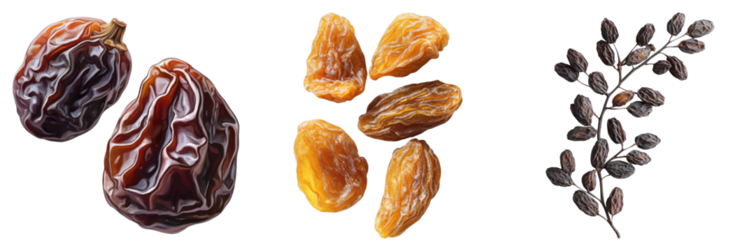 Set of dried raisin isolated on transparent background