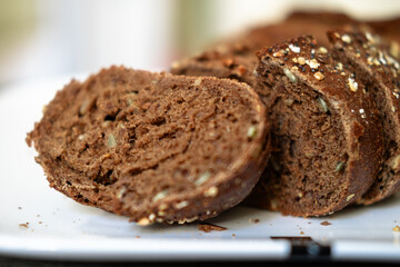 Freshly baked wholegrain brown bread with seeds.