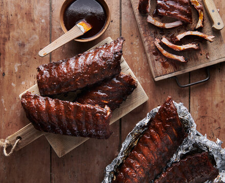 Delicious BBQ Ribs on Rustic Wooden Table