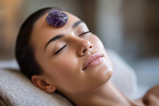 Spa Relaxation Wellness Skincare Facial Beauty Calm Massage Therapy Holistic Serenity Tranquility Mindfulness Gemstone Amethyst Rejuvenation Restoration Natural Healing Pampering Peaceful Harmony - Powered by Adobe