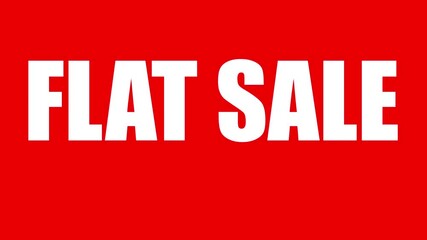 Flat sale text in white bold font on a red background promotional advertisement for discounts