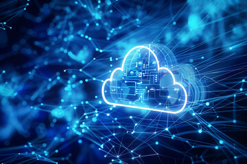 Digital cloud connectivity. Data and information flow through virtual networks. Abstract futuristic technology connects the world.