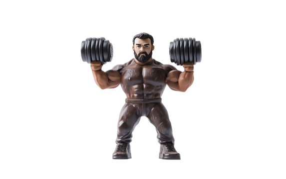 Man lifting dumbbells with serious expression representing strength training focus and determination in fitness isolated on transparent background PNG