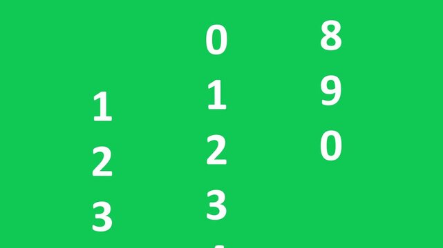 White numbers arranged in vertical columns on a solid green background suggesting counting or data entry for design.