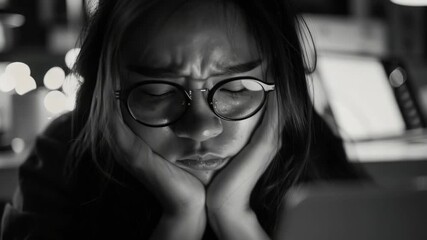A woman in glasses focusing on a book, suggesting she is engaged in deep study or research.