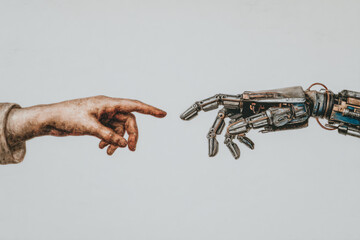 Human Robot Technology Artificial Intelligence Hand Interaction Digital Silicon Connection Future Innovation Design Cybernetic Science Gesture Reality 