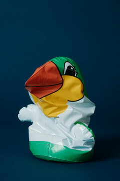 partially deflated inflatable in the shape of a penguin