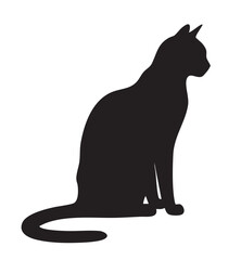 Silhouette of a sitting black cat on the ground vector illustration