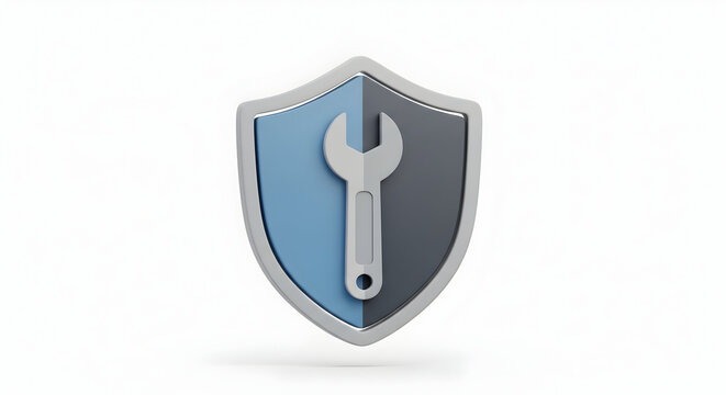Cybersecurity shield with wrench offers professional technical support and data protection, ensuring safe digital infrastructure and reliable IT solutions for modern businesses