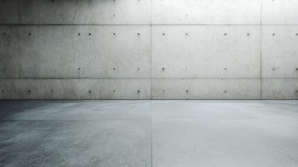 Minimalist concrete interior with smooth floor and textured wall, showcasing contemporary architectural design.